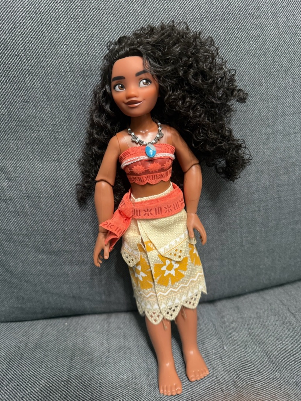 Disney Moana Doll with Brown Skin, Black Hair, Coral Top & Yellow Skirt